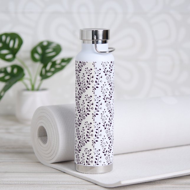 Modern Boho Floral Pattern Plum White Water Bottle (Yoga)