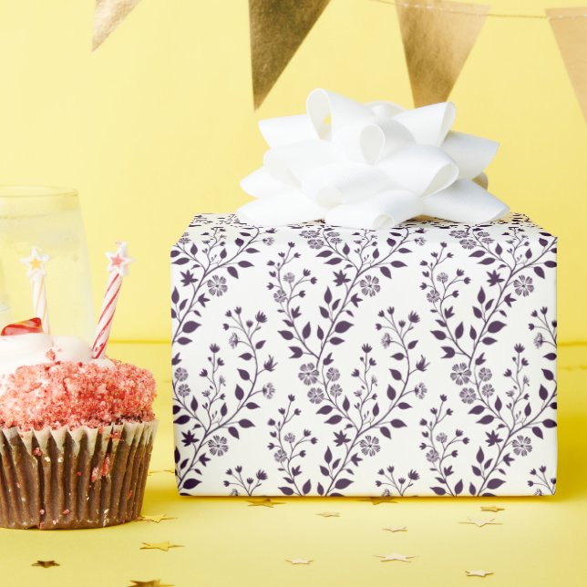 Modern Boho Floral Pattern Plum White Wrapping Paper (Birthday Party)