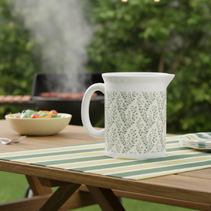 Modern Boho Floral Pattern Sage Cream Beverage Pitcher