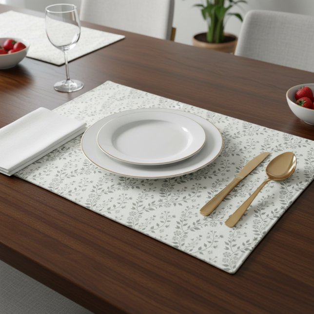 Modern Boho Floral Pattern Sage Cream Cloth Placemat (Creator Uploaded)