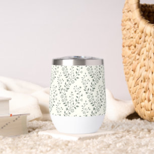 Modern Boho Floral Pattern Sage Cream Thermal Wine Tumbler