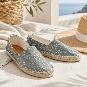 Modern Boho Floral Pattern Sage White Espadrilles