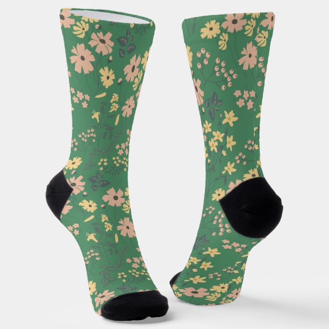 Modern Boho Floral Pattern Socks (Angled)