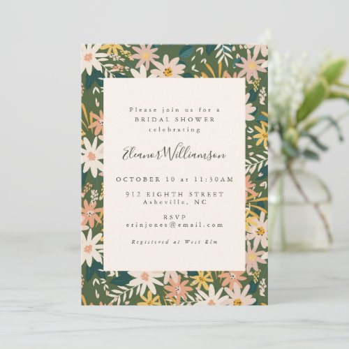 Modern Boho Floral Peach and Green Bridal Shower Invitation