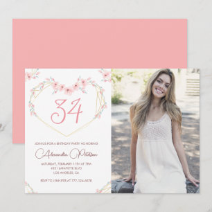 Modern Boho Floral Photo 34th birthday invitation