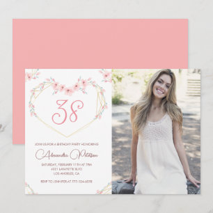 Modern Boho Floral Photo 38th birthday invitation