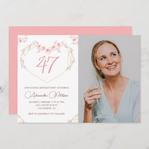 Modern Boho Floral Photo 47th birthday invitation