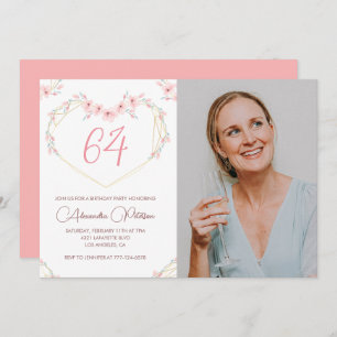 Modern Boho Floral Photo 64th birthday invitation