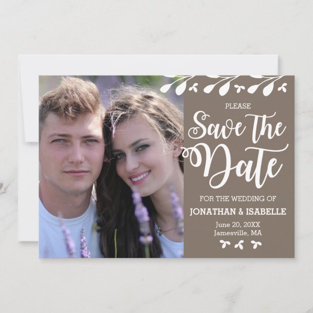 Modern Boho Floral Photo Save the Date Card (Front)
