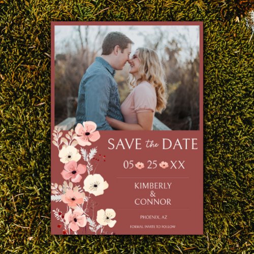 Modern Boho Floral Photo  Terracotta Save The Date