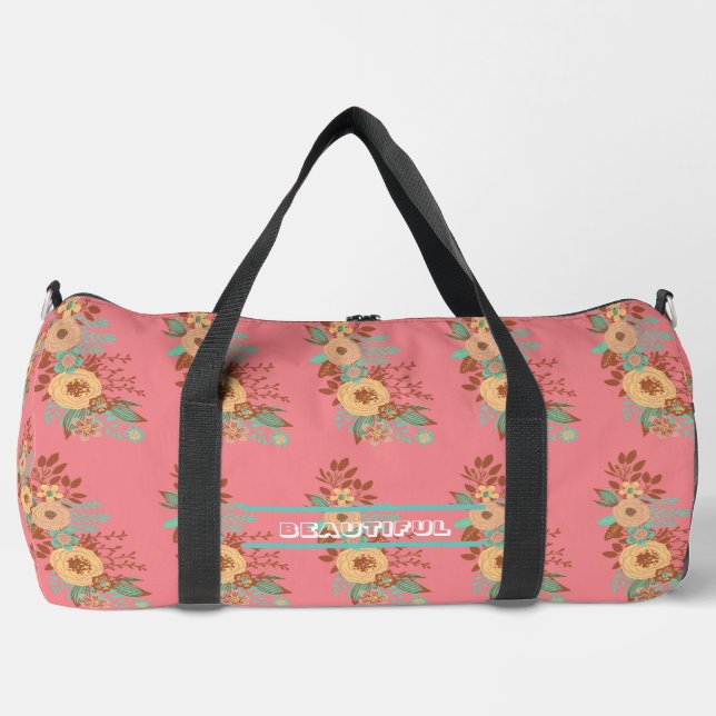 Modern Boho Floral Pink Customize Duffle Bag (Front)