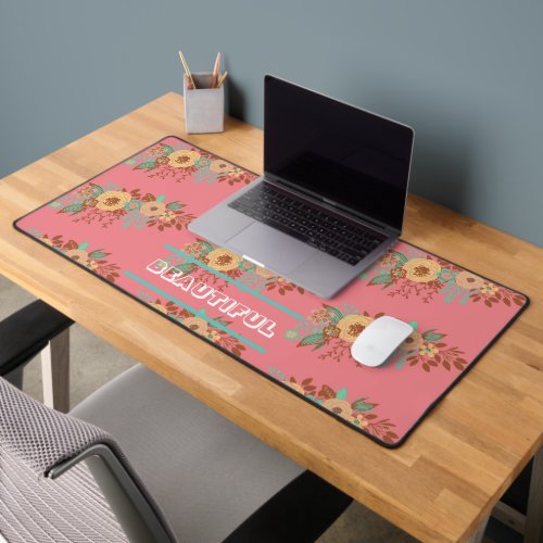 Modern Boho Floral Pink  Desk Mat