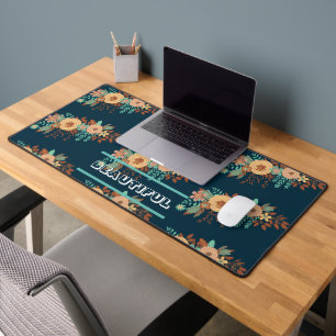 Modern Boho Floral Pink Desk Mat