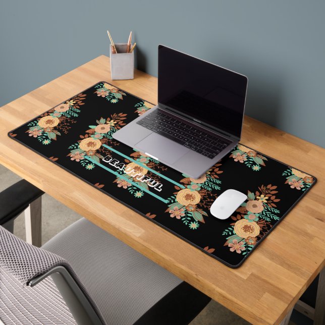 Modern Boho Floral Pink  Desk Mat (Office 2)