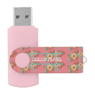 Modern Boho Floral Pink Flash Drive