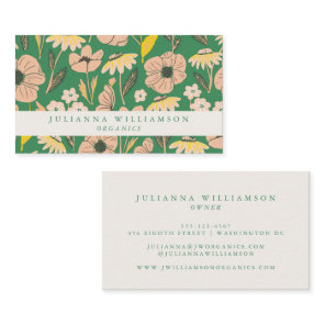 Modern Boho Floral Pink Green Colorful Business Card