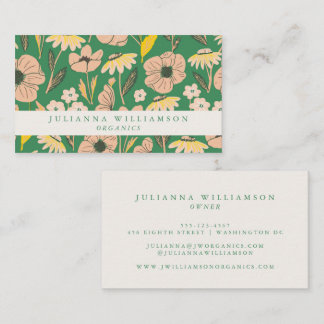 Modern Boho Floral Pink Green Colorful Business Card