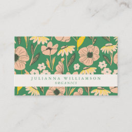 Modern Boho Floral Pink Green Colorful Business Card