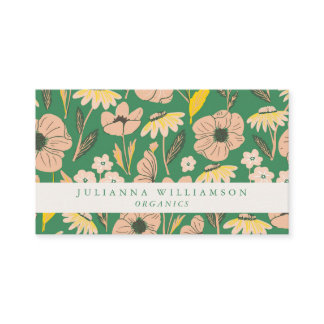 Modern Boho Floral Pink Green Colorful Business Card