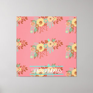 Modern Boho Floral Pink Stretched Canvas Print