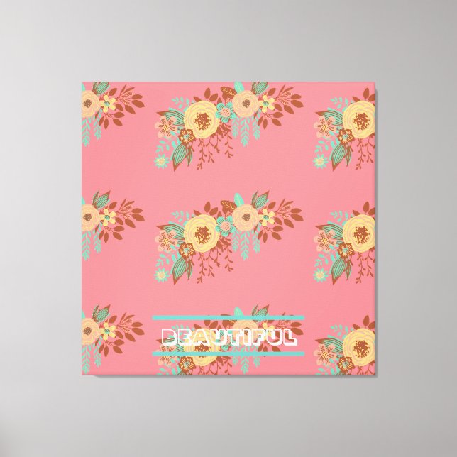  Modern Boho Floral  Pink Stretched Canvas Print (Front)