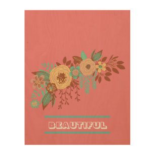 Modern Boho Floral Pink Wood Wall Art