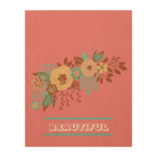 Modern Boho Floral Pink Wood Wall Art (Front)