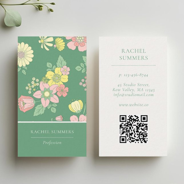 Modern Boho Floral QR code Business Card (Creator Uploaded)