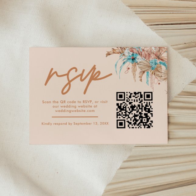 Modern Boho Floral QR Code Wedding RSVP Card (Creator Uploaded)