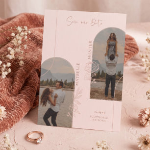 Modern Boho Floral Rose Photo Arch Pink & Brown Save The Date