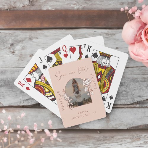 Modern Boho Floral Rose Photo Arch Pink Poker Cards