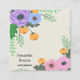 Modern Boho Floral Square Business Card
