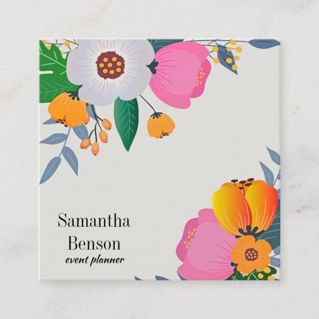 Modern Boho Floral Square Business Card (Front)