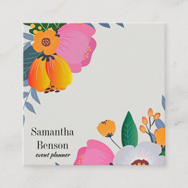 Modern Boho Floral Square Business Card (Front)