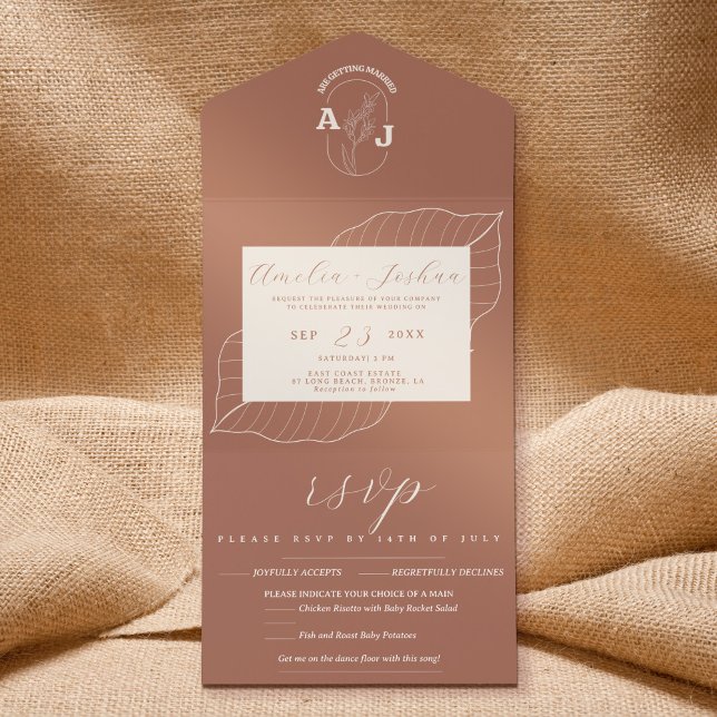 Modern Boho Floral Terracotta Burnt Orange Wedding All In One Invitation (Creator Uploaded)