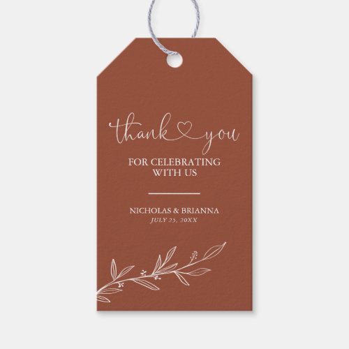 Modern Boho Floral Terracotta Burnt Orange Wedding Gift Tags