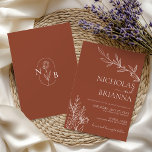 Modern Boho Floral Terracotta Burnt Orange Wedding Invitation<br><div class="desc">Modern Boho Floral Terracotta Burnt Orange Wedding Invitation. Monogram at the back.</div>