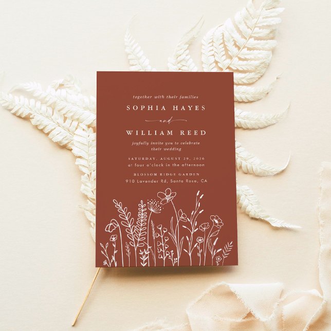 Modern Boho Floral Terracotta Burnt Orange Wedding Invitation (Creator Uploaded)