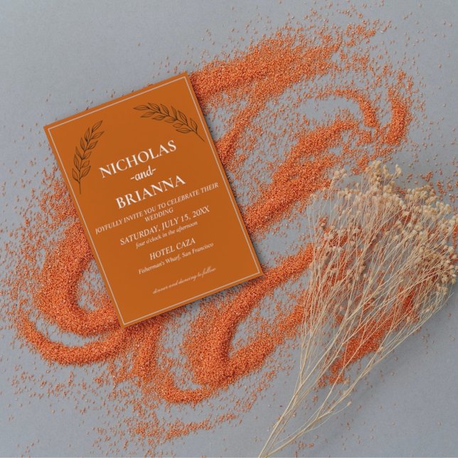 Modern Boho Floral Terracotta Burnt Orange Wedding Invitation (Creator Uploaded)