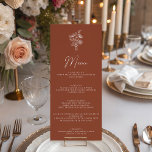 Modern Boho Floral Terracotta Burnt Orange Wedding Menu<br><div class="desc">Modern Boho Floral Terracotta Burnt Orange Wedding Menu. Monogram at the back.</div>