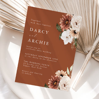 Modern Boho Floral Terracotta Wedding Invitation
