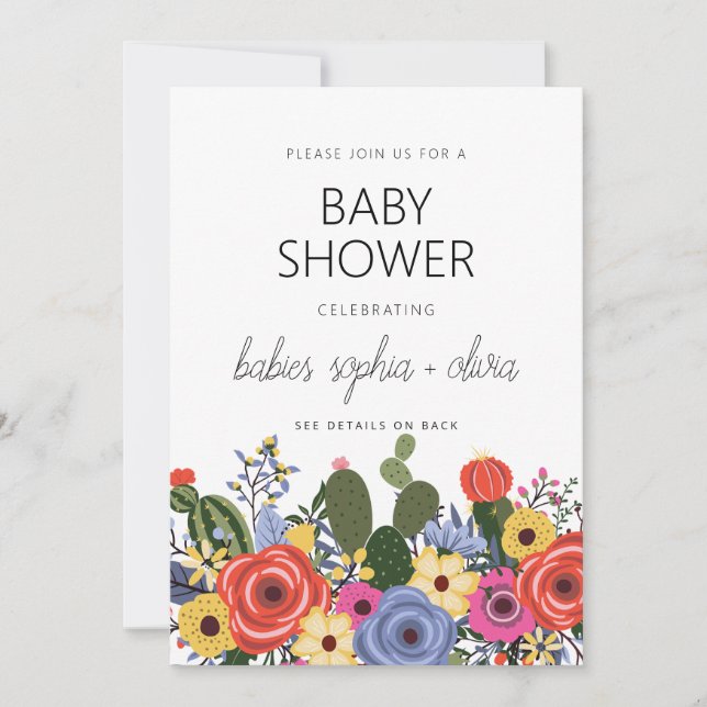 Modern Boho Floral Twin Baby Shower Invitation (Front)