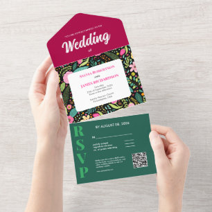 Modern Boho Floral Wedding All In One Invitation