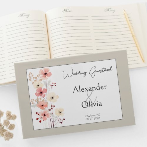Modern Boho Floral Wedding  Beige  Guest Book