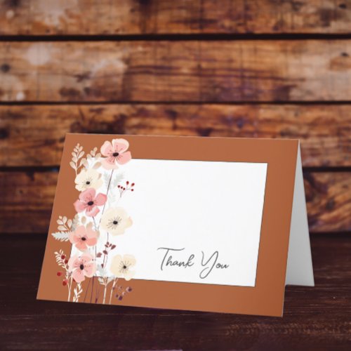 Modern Boho Floral Wedding  Burnt Orange  Thank You Card