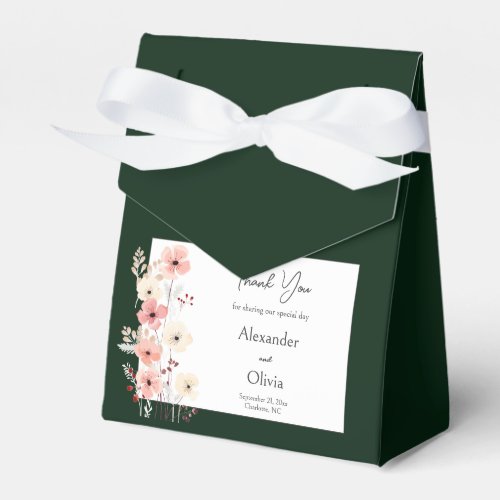 Modern Boho Floral Wedding  Emerald Green Favor Boxes