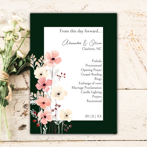 Modern Boho Floral Wedding  Emerald Green Program