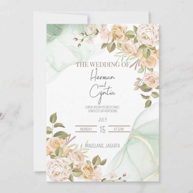 Modern Boho Floral Wedding  Invitation (Front)