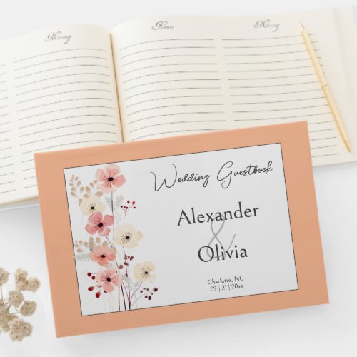 Modern Boho Floral Wedding  Peach  Guest Book