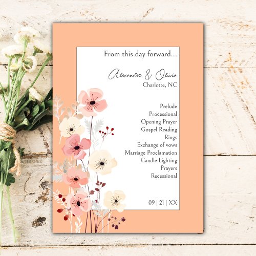 Modern Boho Floral Wedding  Peach Program